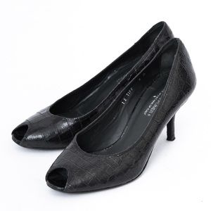 Donald J Pliner Couture croc look black leather classic peep toe heels 6 classic